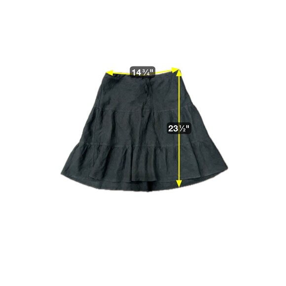 Allen Allen Linen Tiered A-Line Skirt Black Sz Large Drawstring Waist Summer - Picture 7 of 9